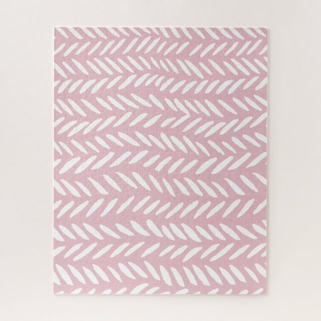 Cute pastel herringbone pattern on pink impossible jigsaw puzzle (Vertical)