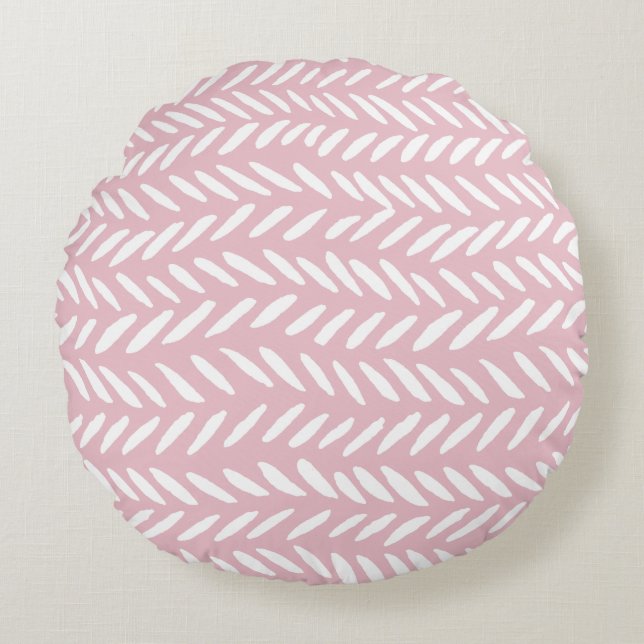 Cute pastel herringbone pattern on pink round pillow (Front)