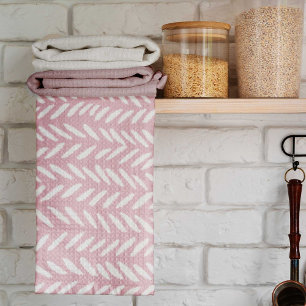 Cute pastel herringbone pattern on pink square kitchen towel