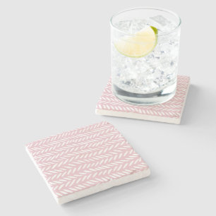 Cute pastel herringbone pattern on pink stone coaster