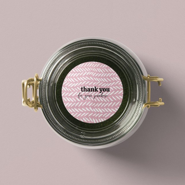 Cute pastel herringbone pattern on pink thank you  classic round sticker (Creator Uploaded)