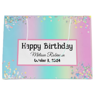 Cute Pastel Holographic Happy Birthday  Large Gift Bag