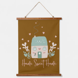Cute Pastel "Home Sweet Home" Illustration – Cozy Hanging Tapestry