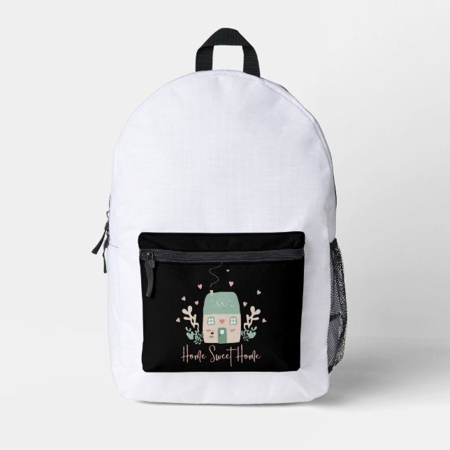 Cute Pastel "Home Sweet Home" Illustration – Cozy Printed Backpack (Front)