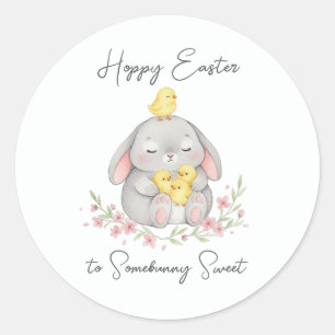 Cute Pastel Hoppy Easter Bunny & Chicks Classic Round Sticker