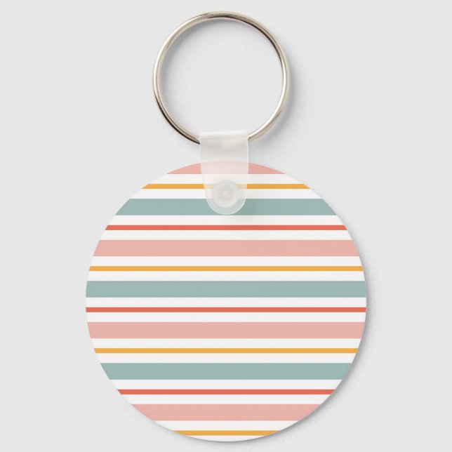 Cute Pastel Horizontal Stripes Boho Pink Teal Yell Keychain (Front)