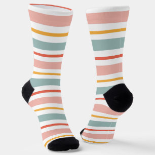 Cute Pastel Horizontal Stripes Boho Pink Teal Yell Socks