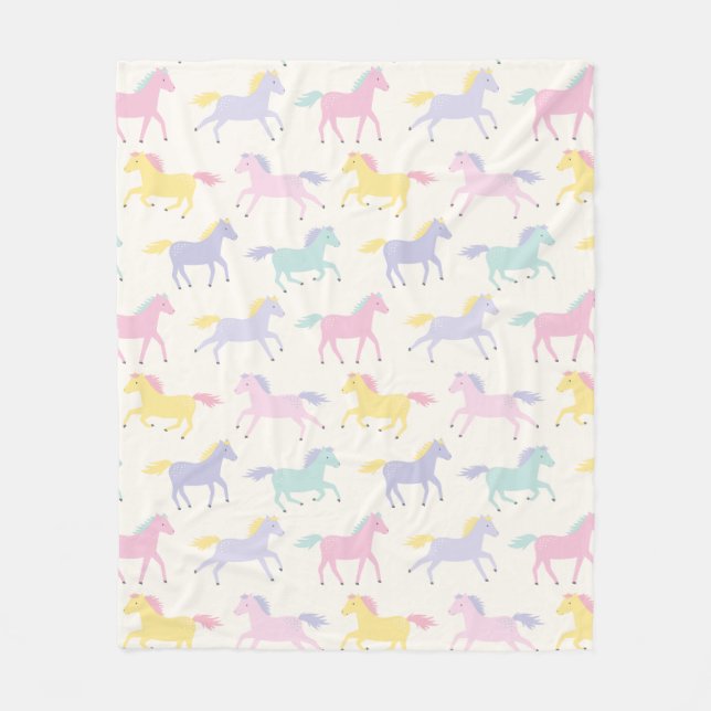 Cute Pastel Horses on cream Fleece Blanket (Front)