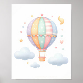 Cute Pastel Hot Air Balloon Poster