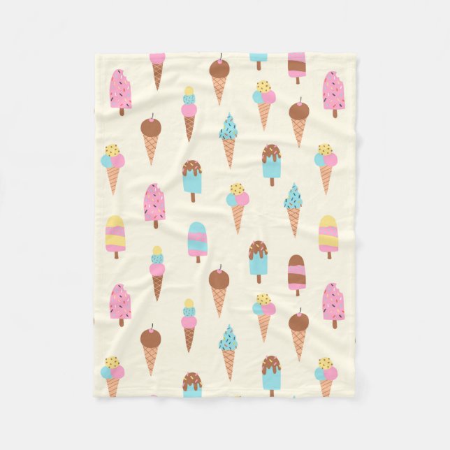 Cute Pastel Ice Cream Sweets Pattern Fleece Blanket (Front)