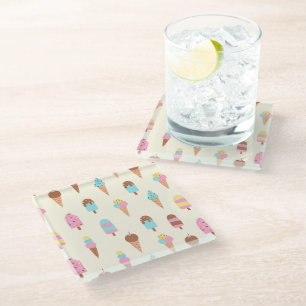 Cute Pastel Ice Cream Sweets Pattern Glass Coaster