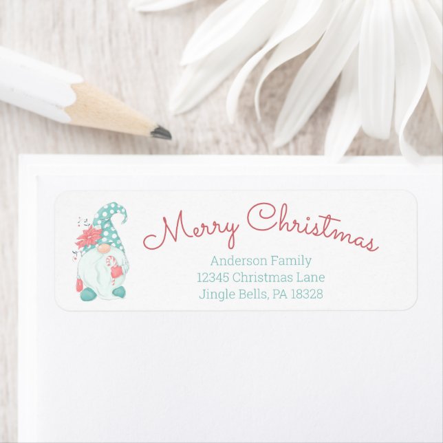 Cute Pastel Joyeux Noël Gnome Retour Adresse L (En situation)