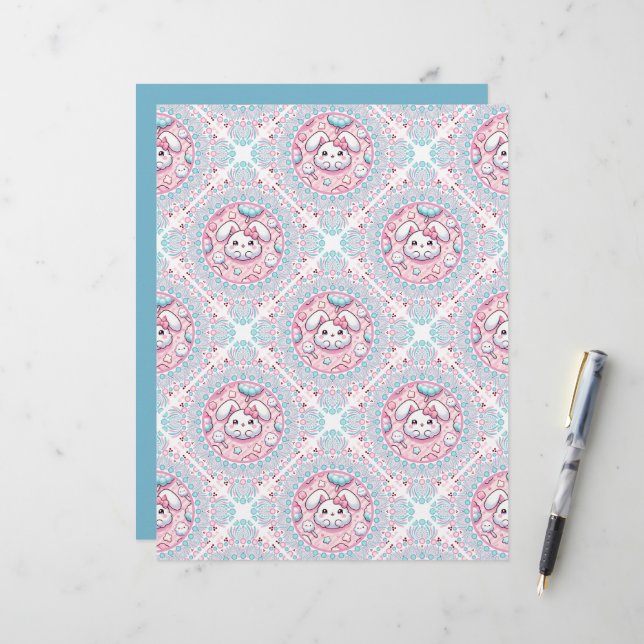 Cute Pastel Kawaii Bunny Dot Mandala Diamond Tile (Front/Back In Situ)