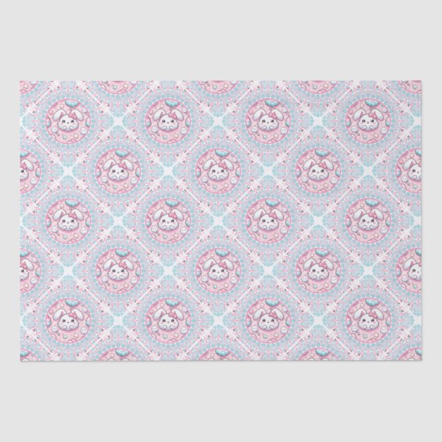 Cute Pastel Kawaii Bunny Dot Mandala Diamond Tile Tissue Paper (Front)