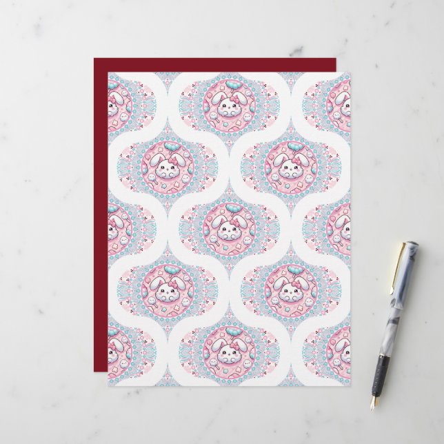 Cute Pastel Kawaii Bunny Dot Mandala Retro Ogee (Front/Back In Situ)