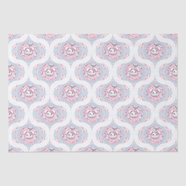Cute Pastel Kawaii Bunny Dot Mandala Retro Ogee Tissue Paper (Front)