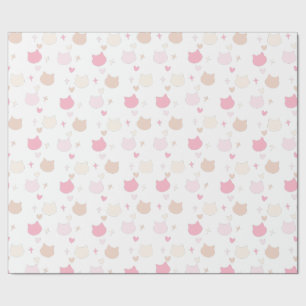 Cute Pastel Kawaii Cats Hearts and Stars Wrapping  Paper