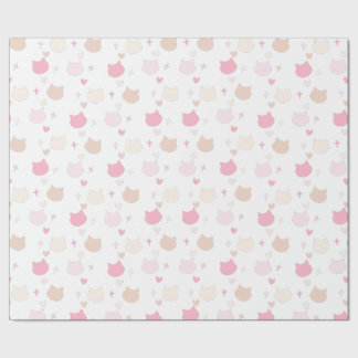 Cute Pastel Kawaii Cats Hearts and Stars Wrapping  Paper