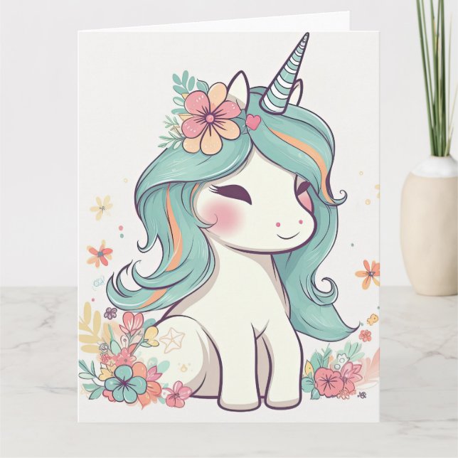 Cute Pastel Kawaii Unicorn Card (Front)