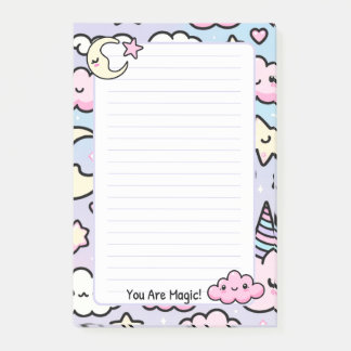 Cute Pastel Kawaii Unicorn Clouds & Stars Notepad