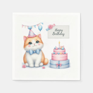 Cute Pastel Kitten Birthday Cake - Birthday Napkin