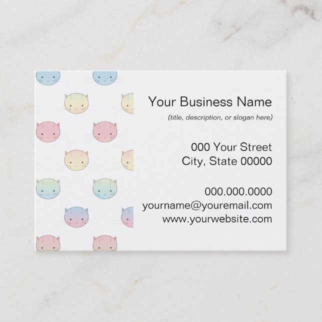 Cute Pastel Kitty Cat Faces Pattern Business Card (Front)