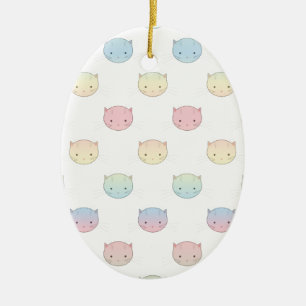 Cute Pastel Kitty Cat Faces Pattern Ceramic Ornament