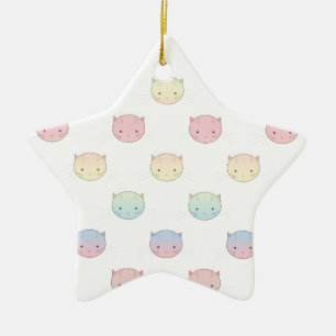 Cute Pastel Kitty Cat Faces Pattern Ceramic Ornament