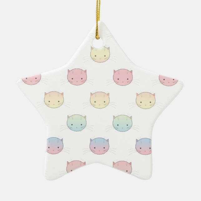 Cute Pastel Kitty Cat Faces Pattern Ceramic Ornament (Front)