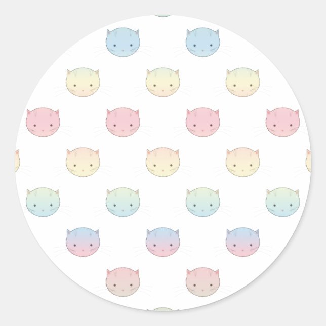 Cute Pastel Kitty Cat Faces Pattern Classic Round Sticker (Front)