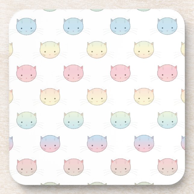 Cute Pastel Kitty Cat Faces Pattern Coaster (Front)