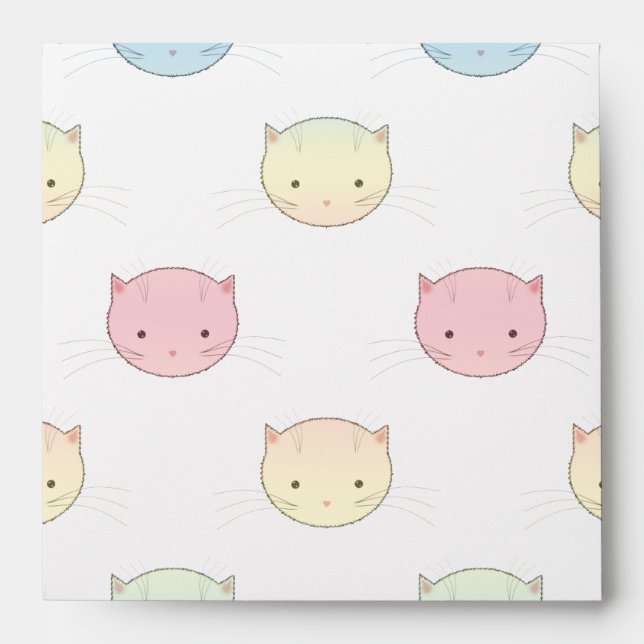 Cute Pastel Kitty Cat Faces Pattern Envelope (Front)