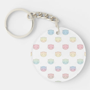 Cute Pastel Kitty Cat Faces Pattern Keychain