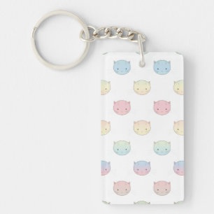 Cute Pastel Kitty Cat Faces Pattern Keychain