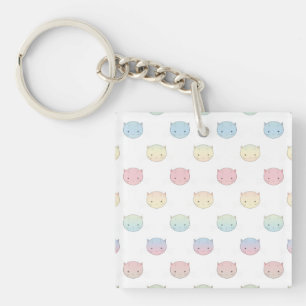 Cute Pastel Kitty Cat Faces Pattern Keychain