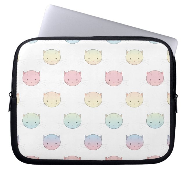 Cute Pastel Kitty Cat Faces Pattern Laptop Sleeve (Front)
