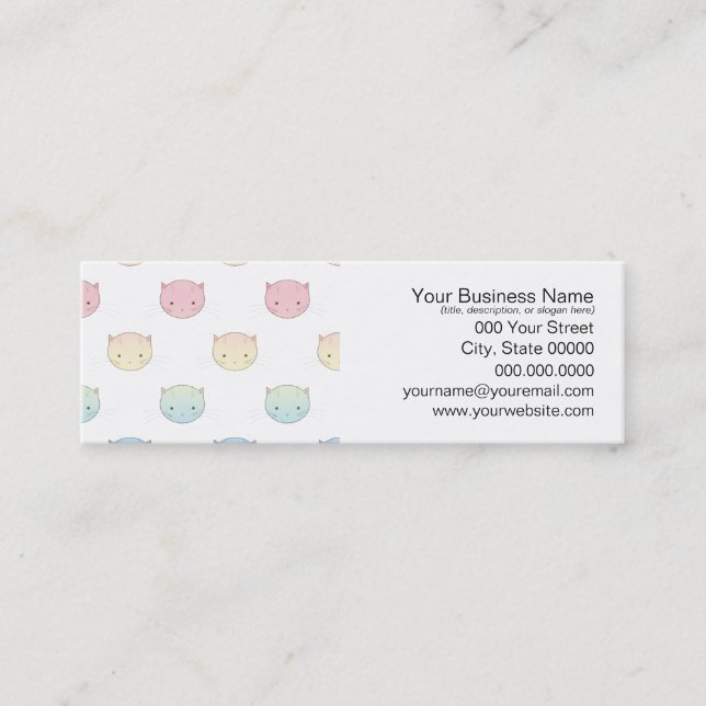 Cute Pastel Kitty Cat Faces Pattern Mini Business Card (Front)