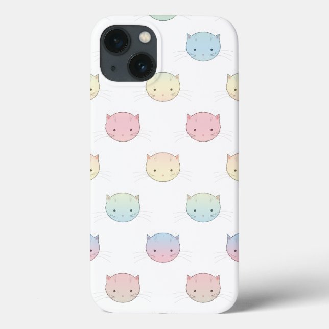 Cute Pastel Kitty Faces Pink Blue Green Yellow Case-Mate iPhone Case (Back)