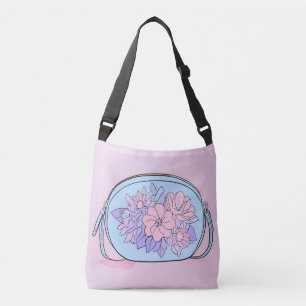 Cute Pastel Lavender Floral Graphic AI art Crossbody Bag