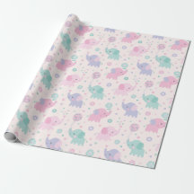 Cute pastel Little Elephants pink lilac mint