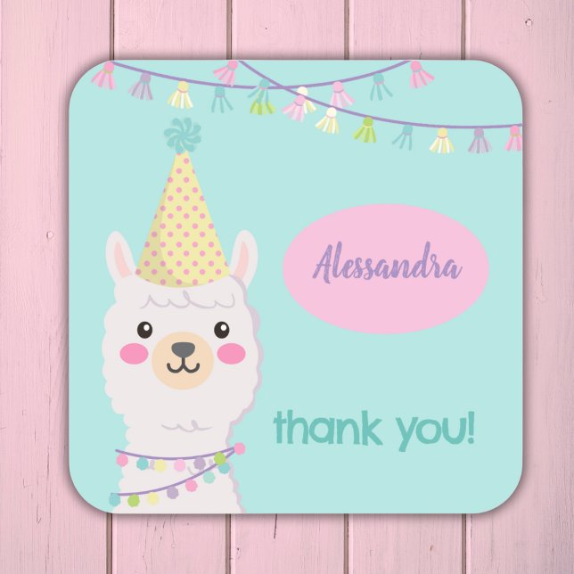 Cute pastel llama party Invitation Square Sticker (Creator Uploaded)