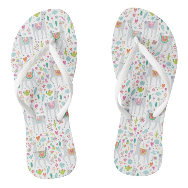 Cute Pastel Llama Pattern Flip Flops (Footbed)