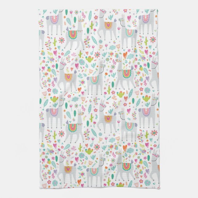 Cute Pastel Llama Pattern Kitchen Towel (Vertical)