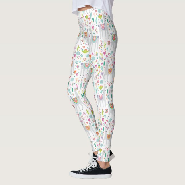 Cute Pastel Llama Pattern Leggings (Left)