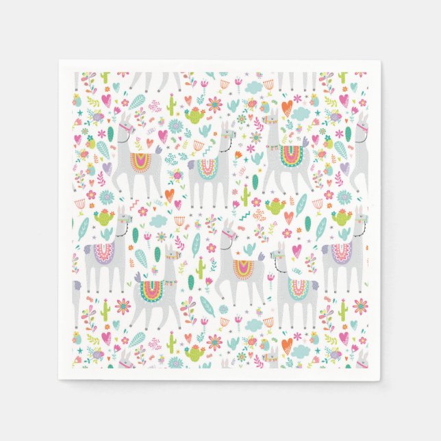 Cute Pastel Llama Pattern Napkin (Front)