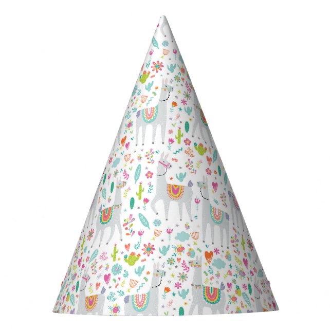Cute Pastel Llama Pattern Party Hat (Front)