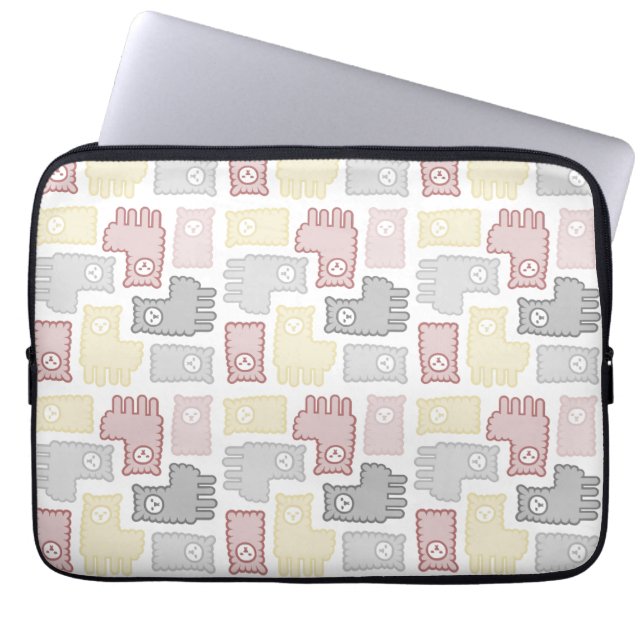 Cute Pastel Llama Puzzle Pattern Laptop Sleeve (Front)