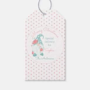 Cute Pastel Merry Christmas Customized Name Gnome Gift Tags