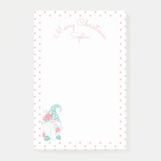 Cute Pastel Merry Christmas Customized Name Gnome Post-it Notes