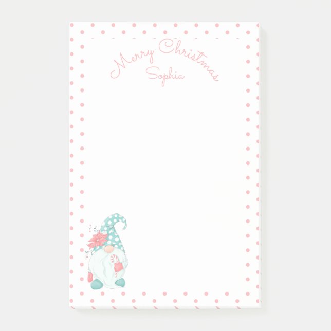 Cute Pastel Merry Christmas Customized Name Gnome  Post-it Notes (Front)
